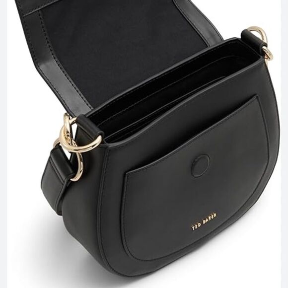 Additional pic Ted B Black Darcell Front Flap Wide Strap Leather Crossbody - Picture 7 of 7